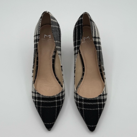 Marc Fisher Zala Black White Plaid Pumps Womens Size 8 Pointed Toe Block Heel - Picture 4 of 15